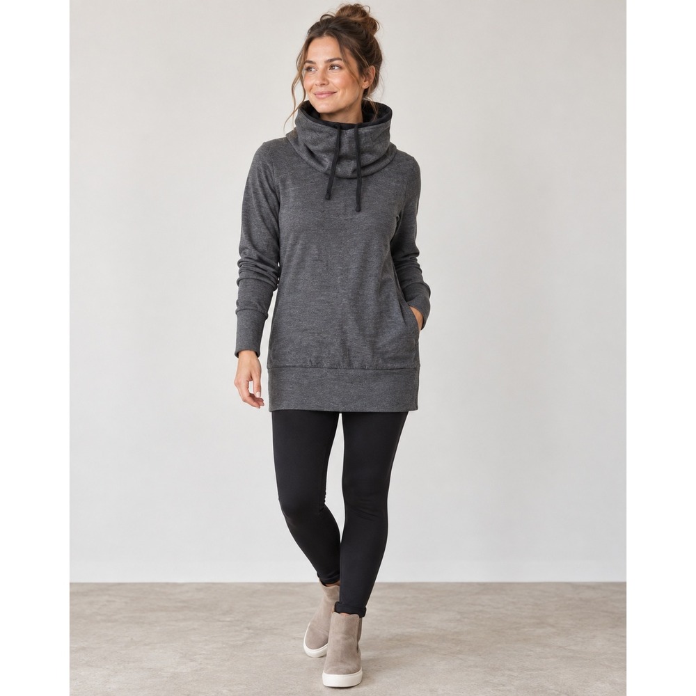 Icebreaker Merino Women's M Gray Cowl Neck Hoodie Pullover Wool Outdoor